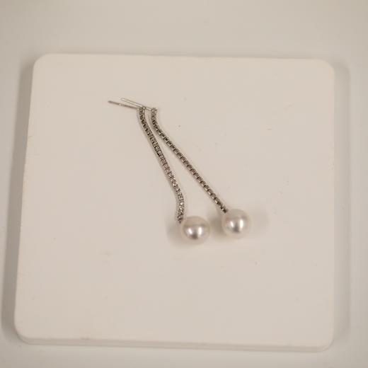 ⁶孤品：【澳白珍珠】S925银锆石垂耳款耳钉，9-10MM，编号EDG87，48小时鉴赏期——SS06-CR-YMZZ【HOT】 商品图1