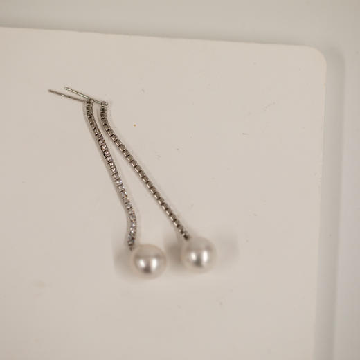 ⁶孤品：【澳白珍珠】S925银锆石垂耳款耳钉，9-10MM，编号EDG87，48小时鉴赏期——SS06-CR-YMZZ【HOT】 商品图2