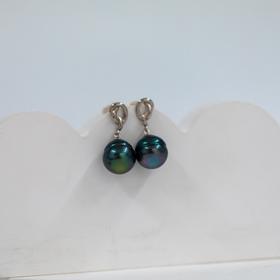 ⁶孤品：【大溪地黑珍珠】925银白色螺纹黑珍珠耳钉,点位11-12MM 编号ESG04#，48小时鉴赏期——SS06-CR-YMZZ