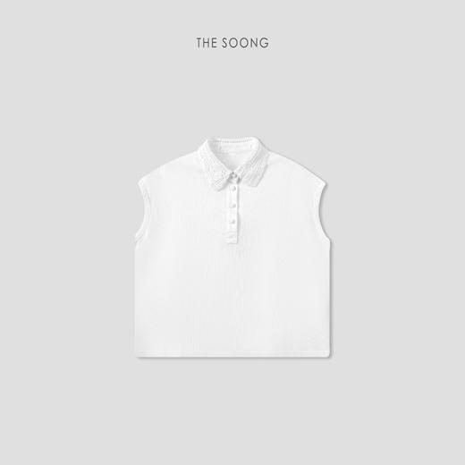 THESOONG|"温柔钩花"新品女装极简无袖白色polo衫背心上衣女9012 商品图4