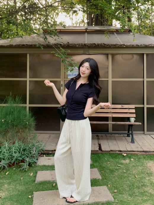 100%亚麻松弛感高腰透气阔腿裤 商品图9