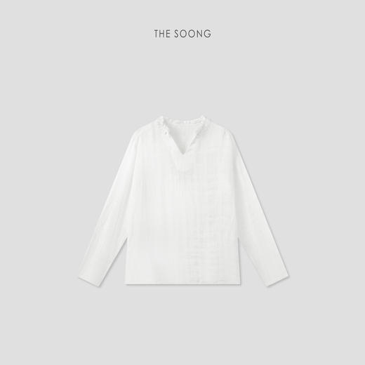 THESOONG|"柔光肌理"立体格纹肌理手工抽褶V领长袖衬衫上衣8762 商品图6