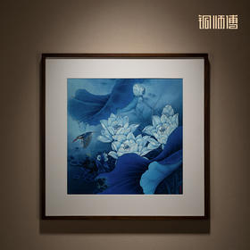 铜师傅 手工錾刻 铜雕画《白荷蓝翠》客厅玄关沙发背景墙装饰画