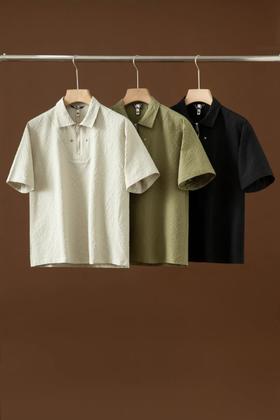 泡泡棉短袖3D高级肌理感POLO领外套薄感轻量防水透气速干T商务休闲半袖衬衫
