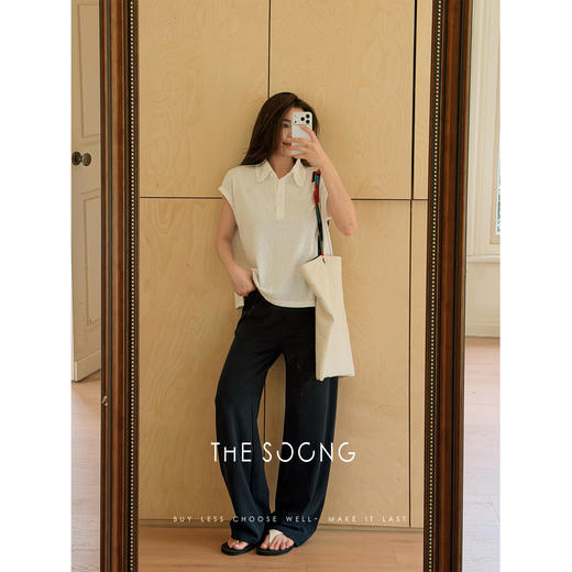 THESOONG|"温柔钩花"新品女装极简无袖白色polo衫背心上衣女9012 商品图1
