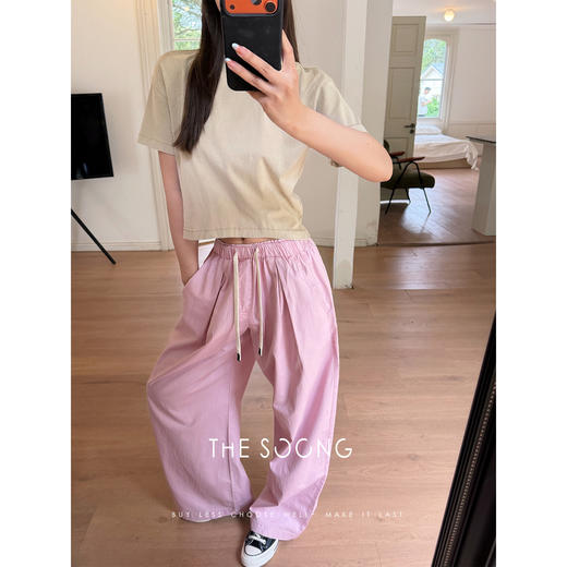 THESOONG|‘’粉调裤‘’100%棉水洗松紧中腰显瘦宽松休闲阔腿裤8905 商品图1