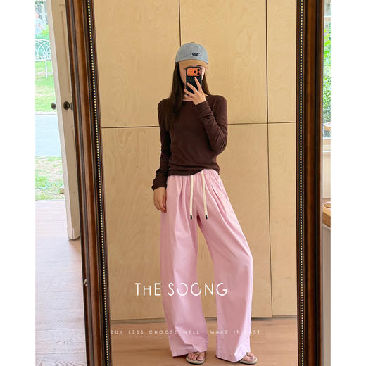 THESOONG|‘’粉调裤‘’100%棉水洗松紧中腰显瘦宽松休闲阔腿裤8905 商品图2