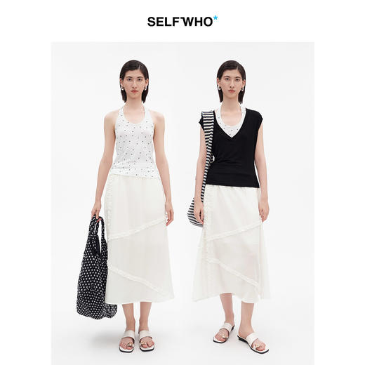 SELFWHO天丝混纺真两件波点挂脖背心女2026夏新款V领叠穿无袖上衣 商品图1