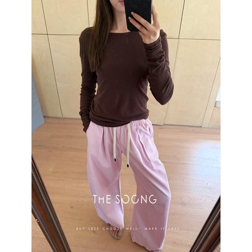 THESOONG|‘’粉调裤‘’100%棉水洗松紧中腰显瘦宽松休闲阔腿裤8905 商品图4