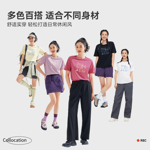 拓路者舒适纯棉T恤女款2025年夏季休闲印花短袖落肩圆领打底上衣 商品图3