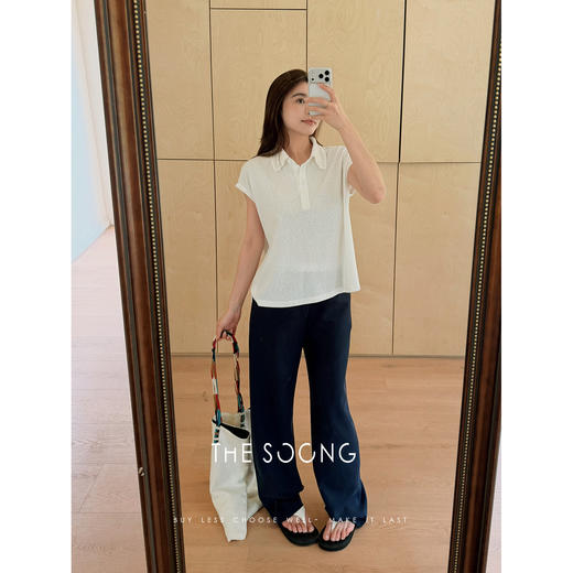 THESOONG|"温柔钩花"新品女装极简无袖白色polo衫背心上衣女9012 商品图2