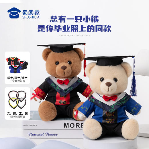 【坐姿毕业熊】可定制学士/硕士/博士毛绒公仔玩具礼盒装文科/理科/工科/医科小熊玩偶送礼摆件 商品图3