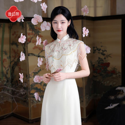 逸红颜《棠梨》26年夏新款桃枝刺绣重工手工珠串流苏新中式云肩女 商品图3