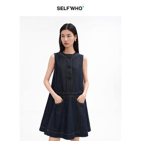 SELFWHO棉混纺复古原牛风无袖圆领连衣裙女2026夏季新款A字背心裙