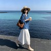 自带清爽降温感【孔雀蓝灯笼袖衬衫+白色亚麻半裙】超显白的孔雀蓝白CP 一整套清新又气质! 商品缩略图0