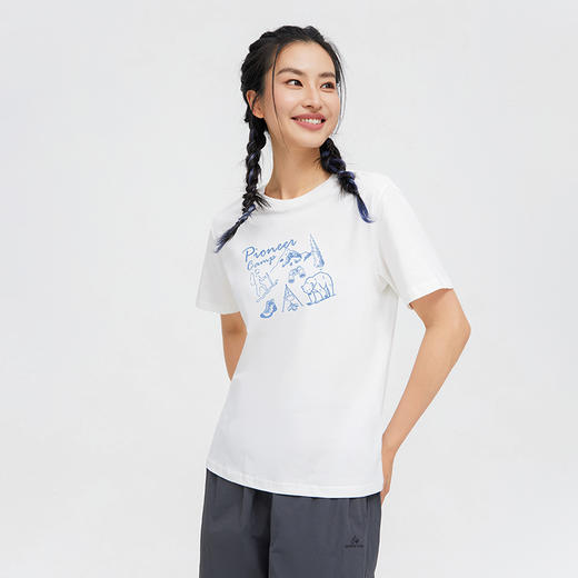 拓路者舒适纯棉T恤女款2025年夏季休闲印花短袖落肩圆领打底上衣 商品图1