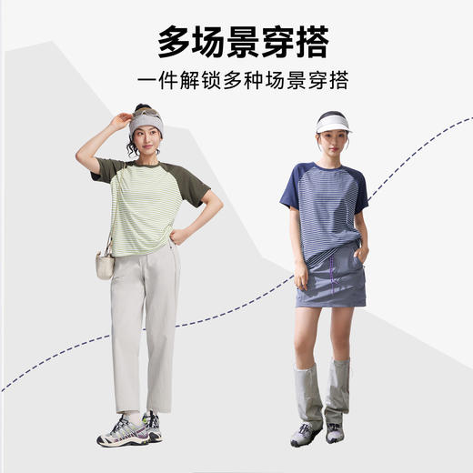 拓路者休闲运动短袖T恤2026年女款夏季圆领条纹撞色短袖百搭上衣 商品图4