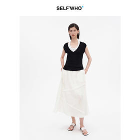 SELFWHO天丝混纺真两件波点挂脖背心女2026夏新款V领叠穿无袖上衣