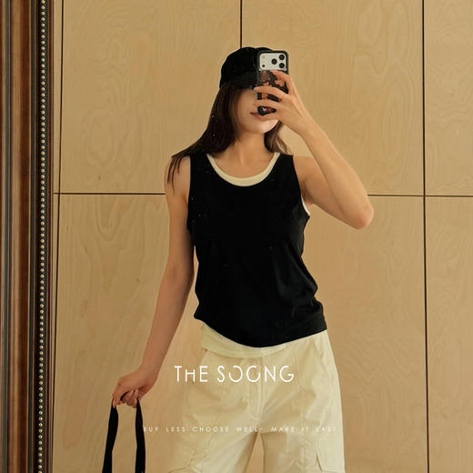 THESOONG|"叠搭美学"匹马棉挺括撞色领口真两件无袖背心上衣8344 商品图3