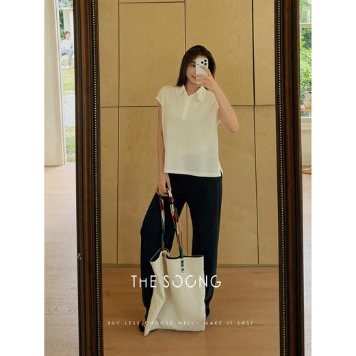 THESOONG|"温柔钩花"新品女装极简无袖白色polo衫背心上衣女9012 商品图3