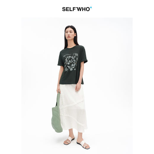 SELFWHO莱赛尔天丝木耳边半身裙女2026夏季新款松紧腰气质a字半裙 商品图3