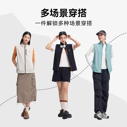 拓路者城市户外UPF50+轻薄撞色立领马夹女士轻量防晒防泼透气外套 商品图4