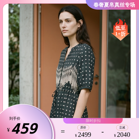 PALUOPO/PL桑蚕丝V领高级感几何印花收腰显瘦真丝连衣裙ES251189Z