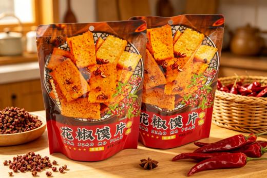 🤩 5袋到手29.8💰【花椒馍片】口感酥脆而不硬😋配料干净 ✅双味可选：椒香款香麻不呛、麻辣款劲爽，适配不同口味需求 ✅配料干净：无多余添加，小麦粉搭配花椒、辣椒等天然食材及香辛料 商品图8