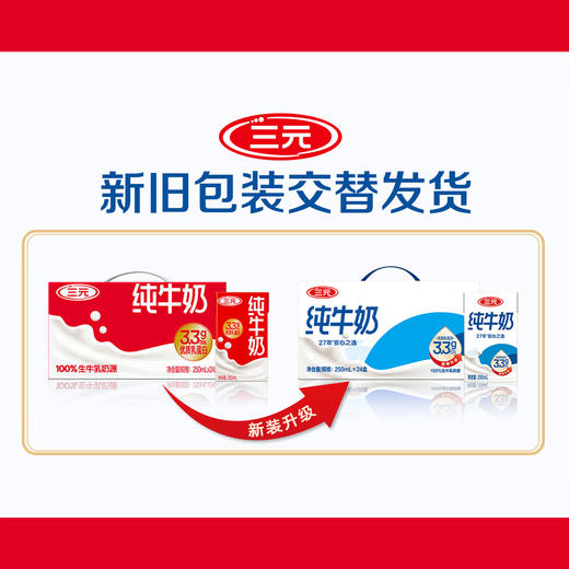 【自提-常温】三元纯牛奶3.3g 250ml*24盒 商品图1