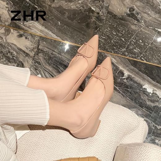 ZHR则则法式尖头裸色平底单鞋女2026春季新款通勤一脚蹬舒适女鞋 商品图4