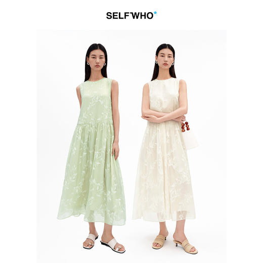 SELFWHO新中式国风柳枝印花连衣裙女2026夏新款宽松a字大摆无袖裙 商品图4