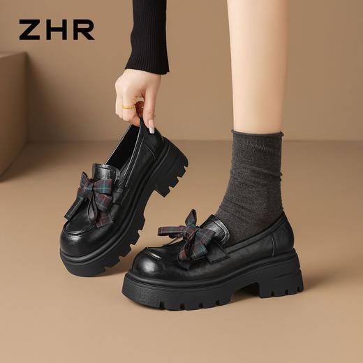 【巨显高6cm】ZHR则则复古厚底乐福鞋2026新款蝴蝶结饰扣百搭单鞋 商品图4