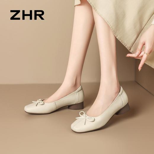 ZHR则则【头层牛皮】浅口单鞋2026新款粗跟蝴蝶结一脚蹬懒人鞋女 商品图9