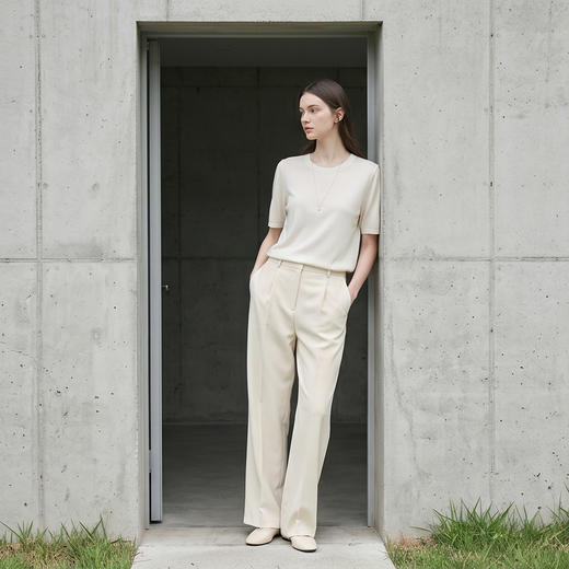 PALUOPO/PL【桑蚕丝混纺】天丝 T 恤女夏季新款宽松显瘦冰感上衣ES250952M 商品图1