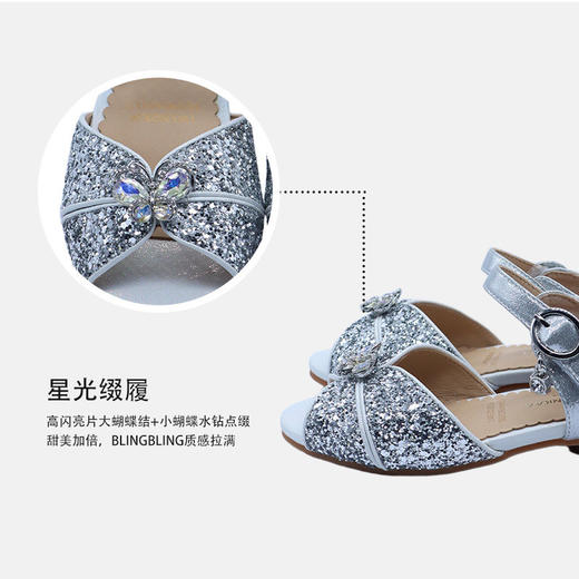 littlewinkaa童鞋凉鞋女童2026新款优雅闪亮蝴蝶钻扣透气公主鞋子LW52020L06 商品图8