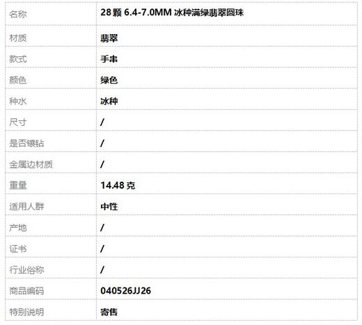 【天然正品】28颗6.4-7.0MM冰种满绿翡翠圆珠手串040526JJ26 商品图6