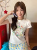西遇2026夏新款圆领短袖T恤女清新植物花卉印花宽松休闲百搭上衣E0060270 商品缩略图2