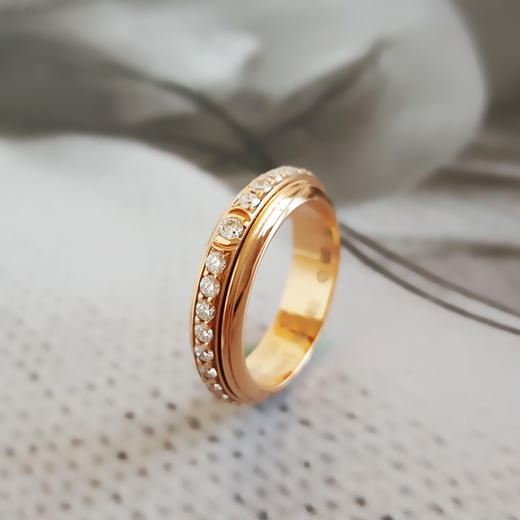 【天然正品】AU750玫瑰金时尚经典定制款时来运转满钻排镶戒指47号040526NJT17 商品图6