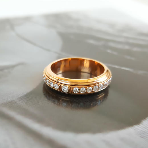 【天然正品】AU750玫瑰金时尚经典定制款时来运转满钻排镶戒指47号040526NJT17 商品图3