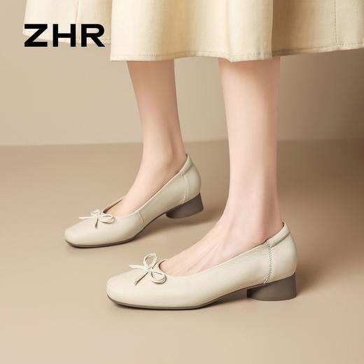 ZHR则则【头层牛皮】浅口单鞋2026新款粗跟蝴蝶结一脚蹬懒人鞋女 商品图2