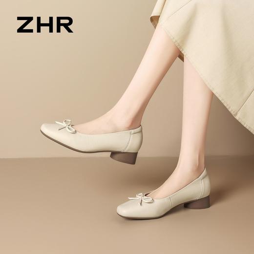 ZHR则则【头层牛皮】浅口单鞋2026新款粗跟蝴蝶结一脚蹬懒人鞋女 商品图8