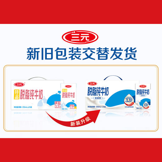 【自提-常温】三元脱脂纯牛奶250ml*24盒 商品图1