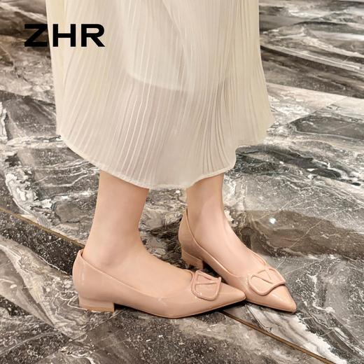 ZHR则则法式尖头裸色平底单鞋女2026春季新款通勤一脚蹬舒适女鞋 商品图3