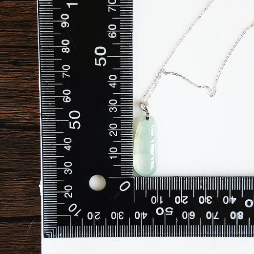 【天然正品】A货翡翠AU750白金镶天然细腻浅青色冰种福豆翡翠吊坠项链32.5*10.7*5.4MM（皆取最大值）281025AH34 商品图2