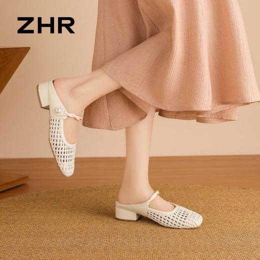 ZHR则则复古编织粗跟包头拖鞋外穿透气2026夏季新款百搭穆勒女鞋 商品图4