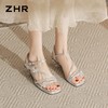 ZHR水钻蝴蝶结粗跟高跟鞋女2026夏季新款法式方头一字带气质凉鞋 商品缩略图8