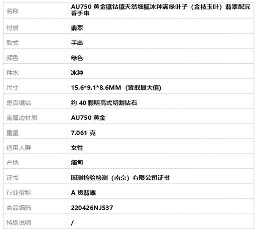 【天然正品】AU750黄金镶钻镶天然细腻冰种满绿叶子（金枝玉叶）翡翠配沉香手串 220426NJS37 商品图7