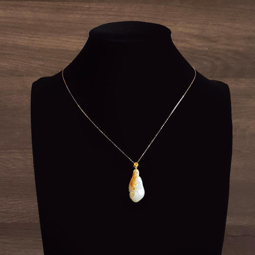 【天然正品】AU750黄金镶天然新疆籽料细腻油润度佳如意（万事如意）和田玉吊坠项链 090226NJS37 商品图8