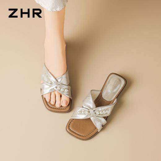 ZHR则则法式珍珠方头交叉带厚底拖鞋女外穿2026夏季新款增高女鞋 商品图2