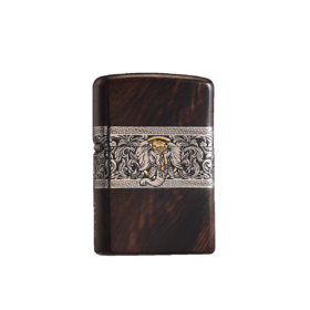 2401100005 Zippo 【如意吉象】打火机正版煤油黄金樟镶嵌大象高档木质礼盒收藏